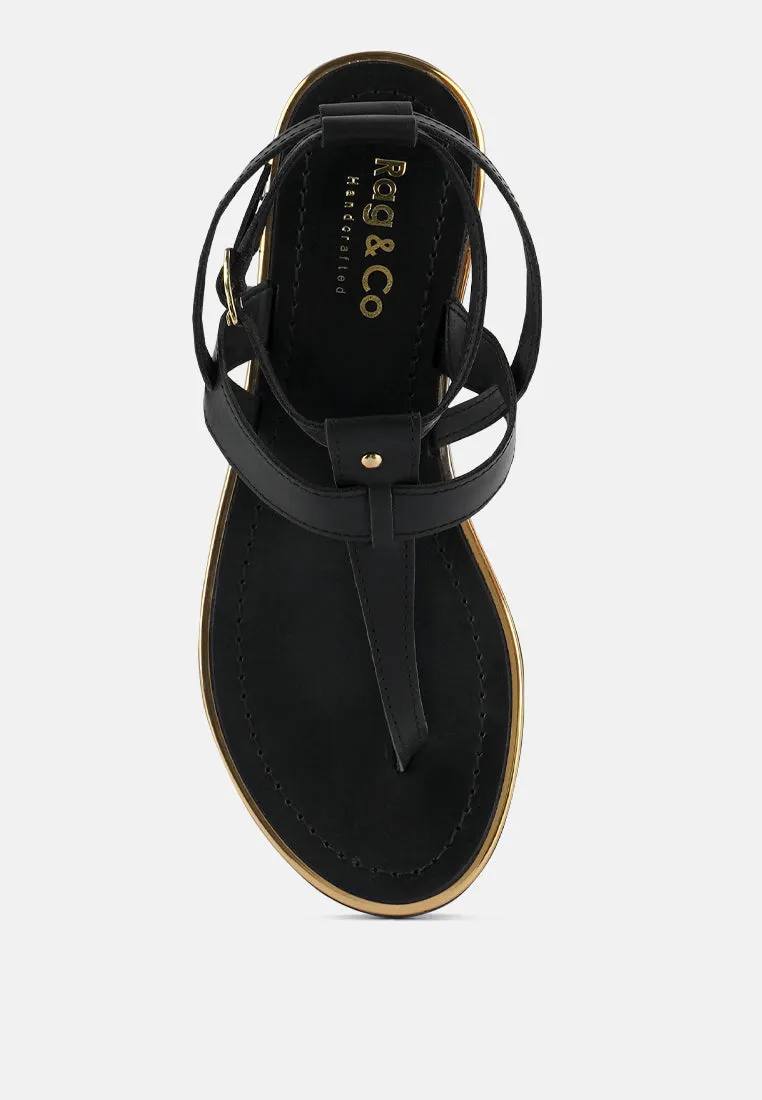 IRENE Black Flat Thong Sandals