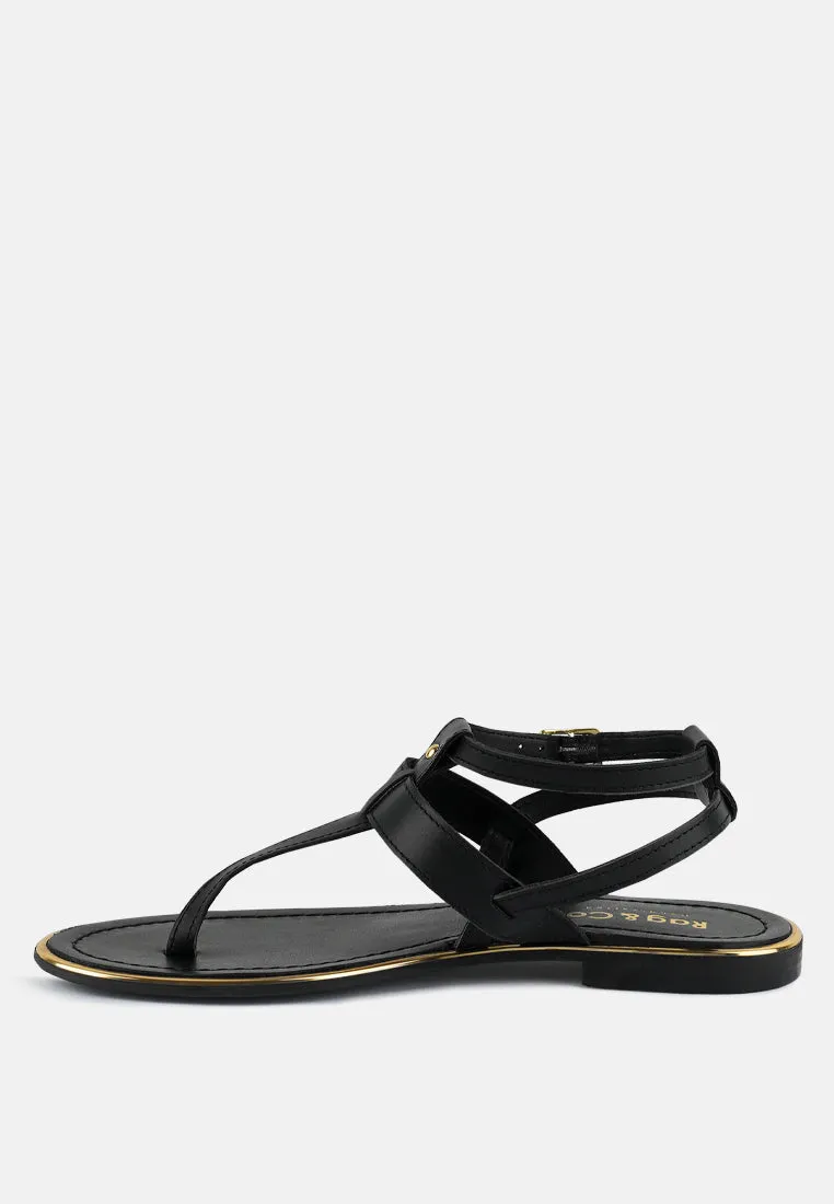 IRENE Black Flat Thong Sandals