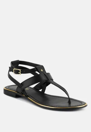 IRENE Black Flat Thong Sandals