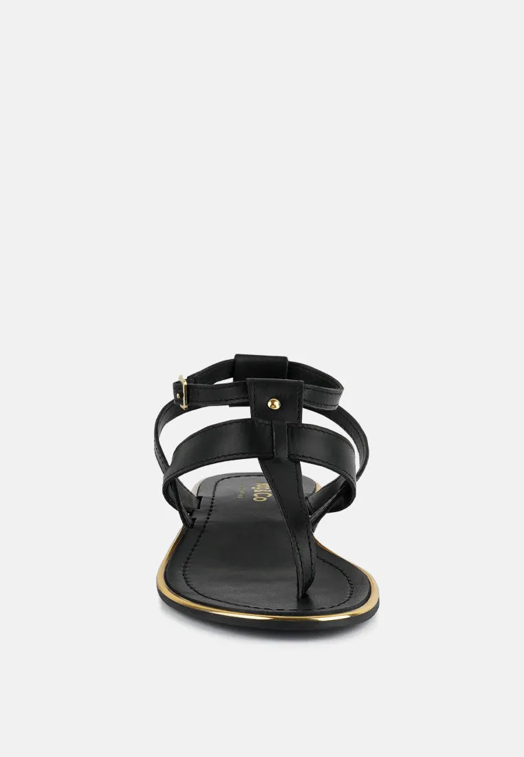 IRENE Black Flat Thong Sandals