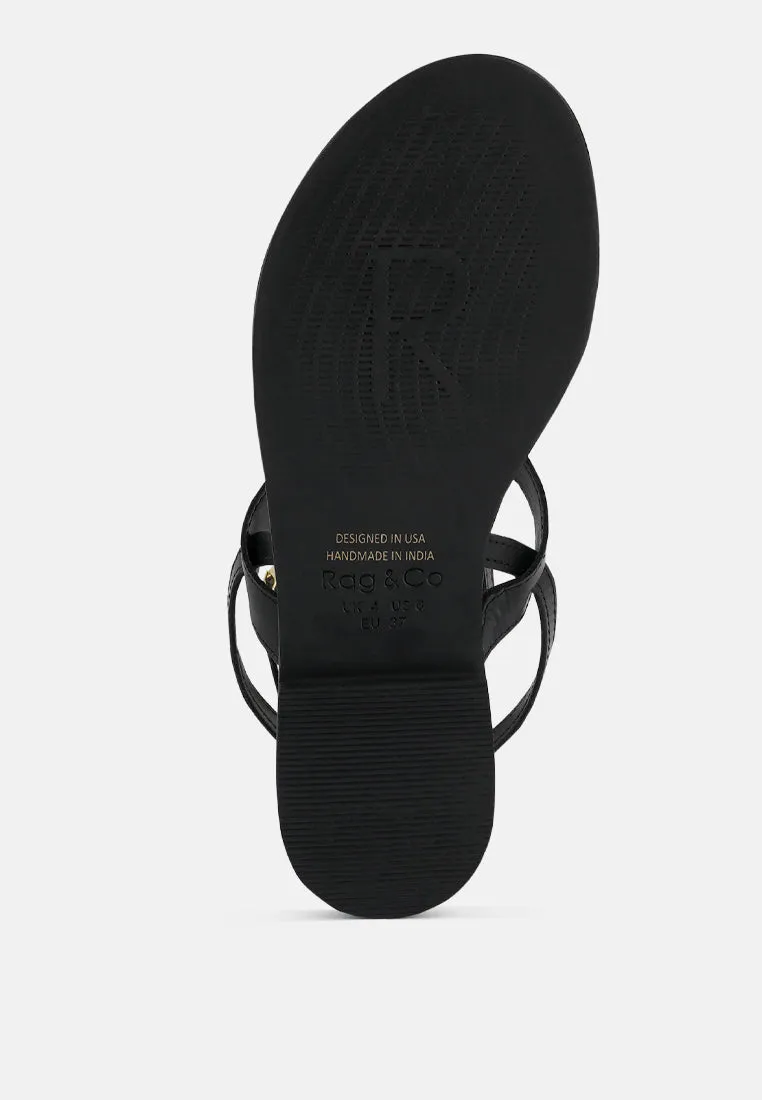 IRENE Black Flat Thong Sandals