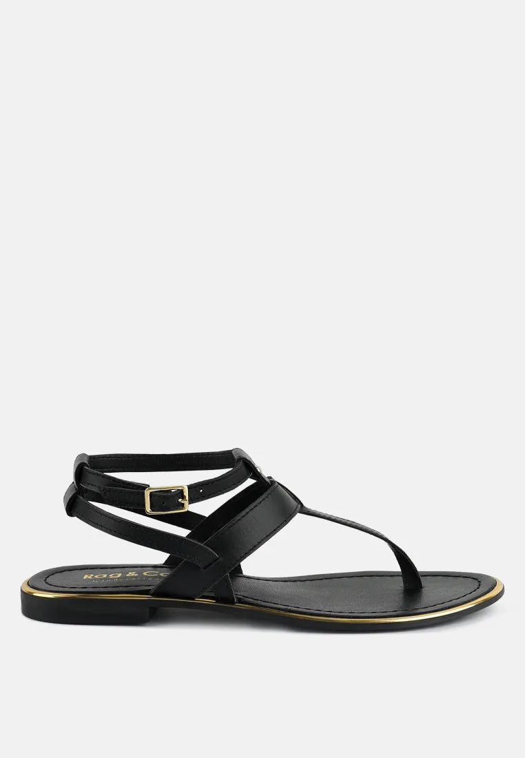 IRENE Black Flat Thong Sandals