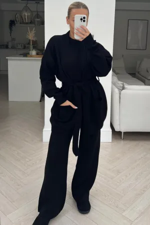 Juliana black 3 piece knitted cardigan loungewear set