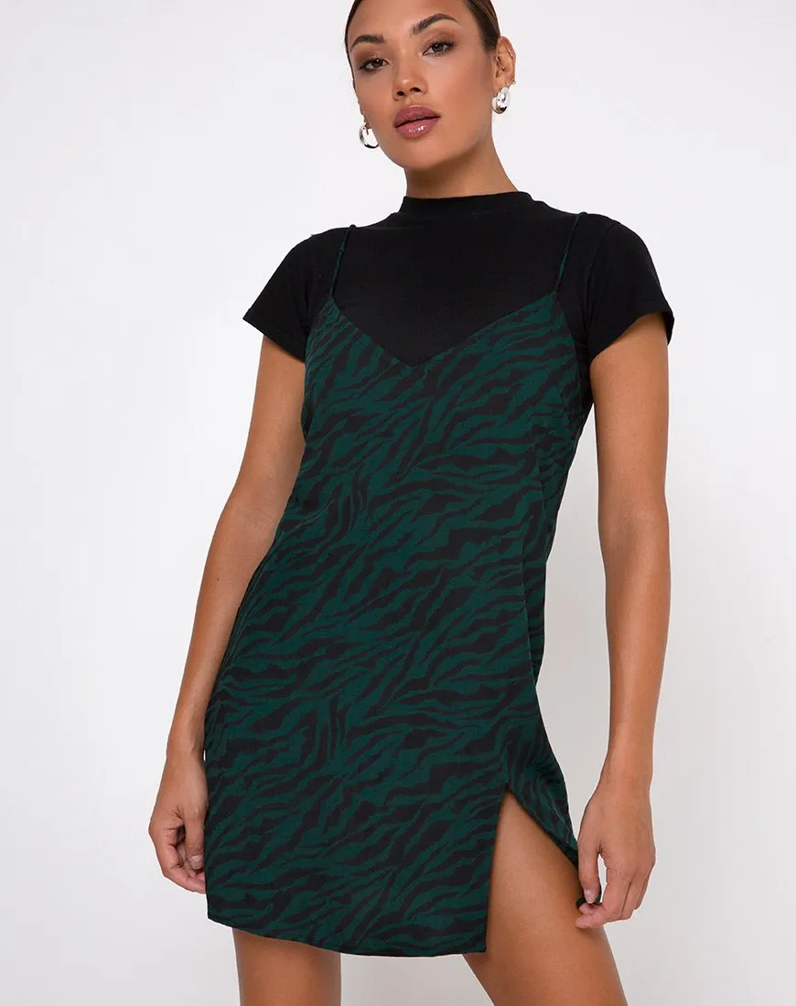 Katya Mini Dress in 90's Zebra Forest Green