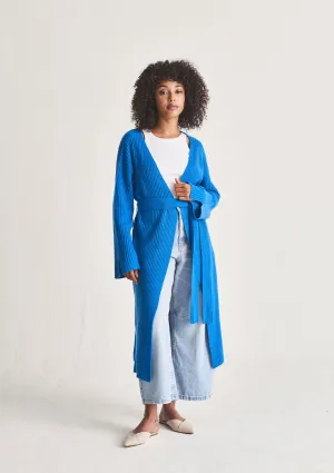 Longline Cashmere Belted Cardigan in Jetstream Blue