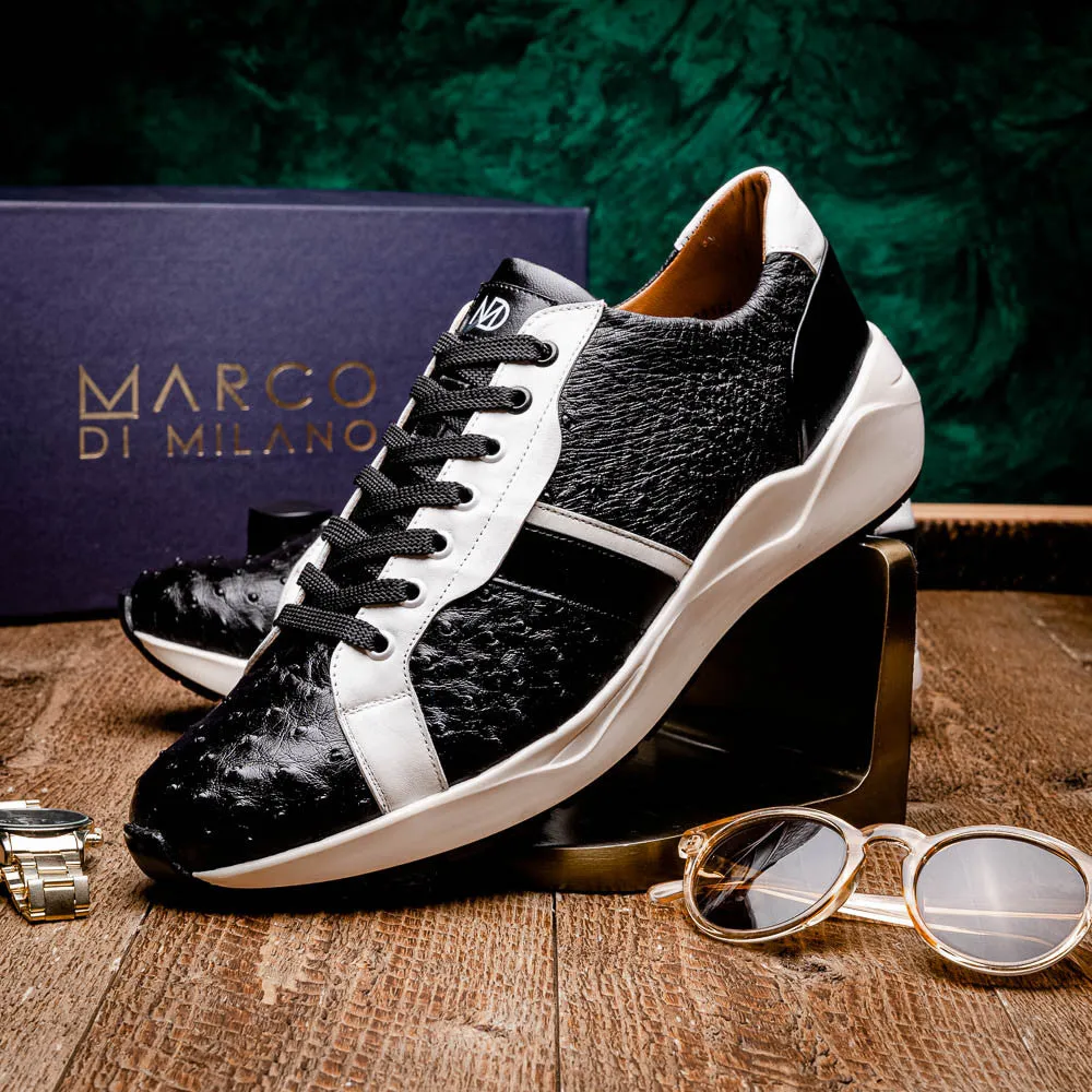 Marco Di Milano LYON II Ostrich and Calfskin Black/White Sneakers