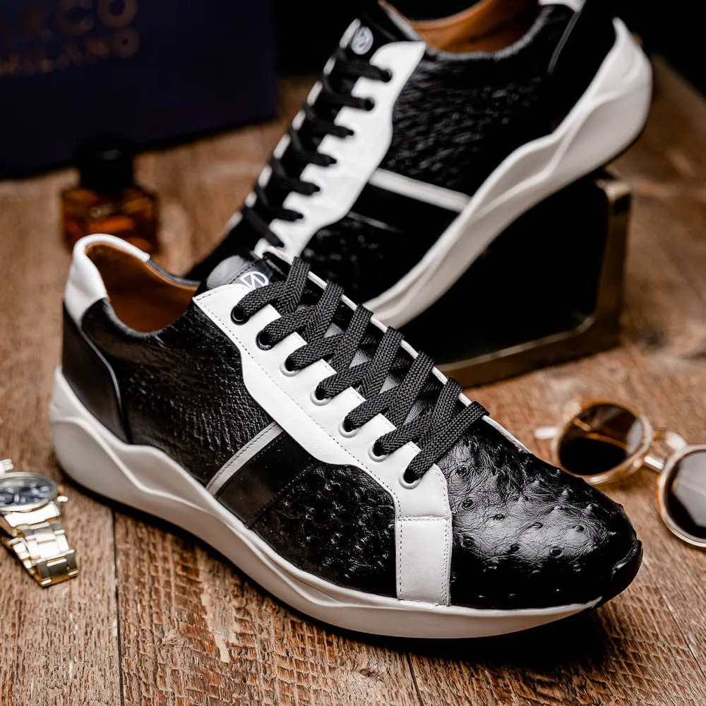 Marco Di Milano LYON II Ostrich and Calfskin Black/White Sneakers