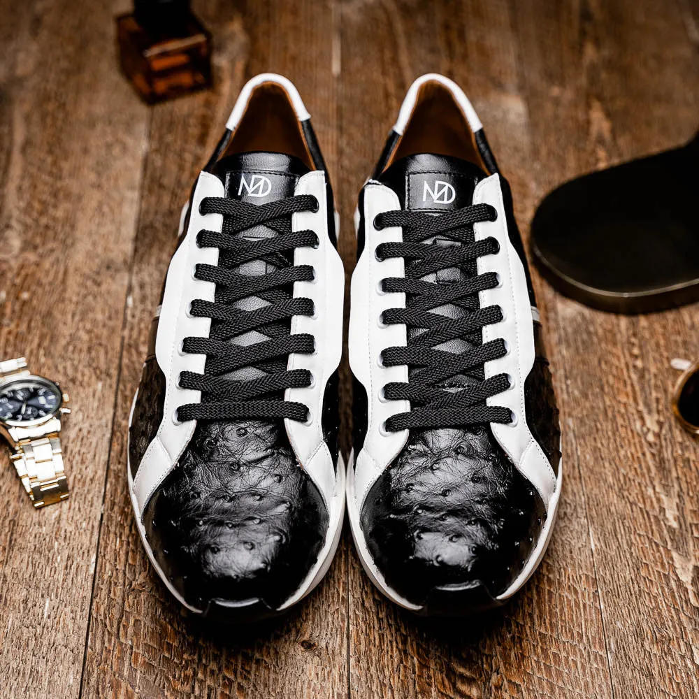 Marco Di Milano LYON II Ostrich and Calfskin Black/White Sneakers