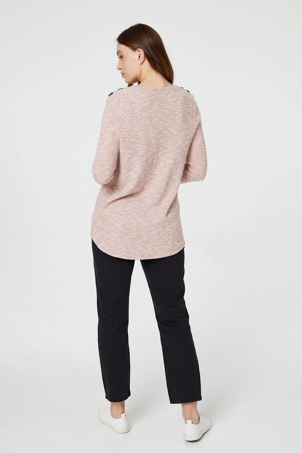 Marled Button Shoulder Ribbed Top