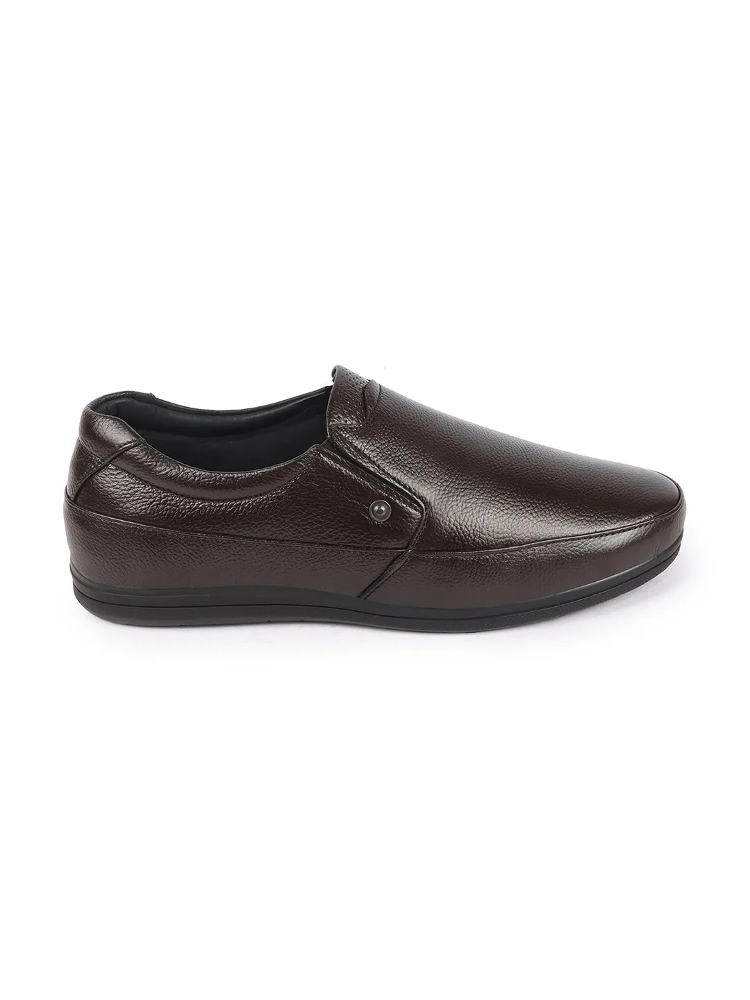 Men Brown Formal Office Genuine Leather Slip On Shoes