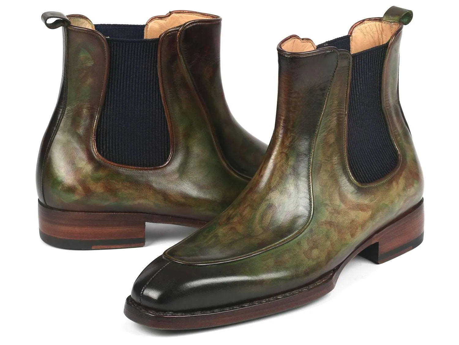 Paul Parkman Green Hand-Painted Chelsea Boots