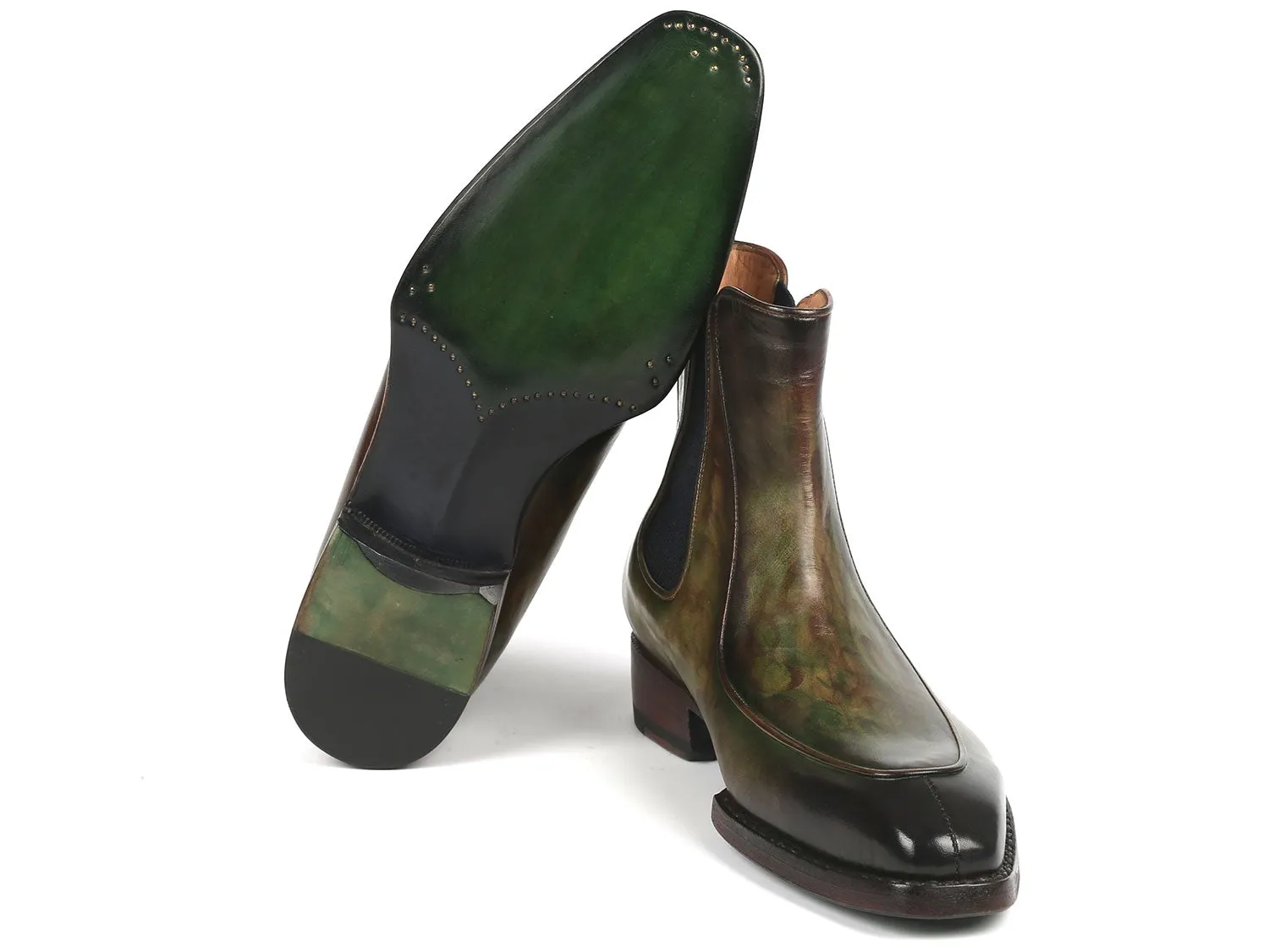 Paul Parkman Green Hand-Painted Chelsea Boots