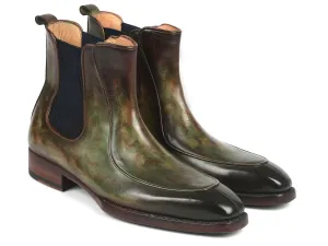 Paul Parkman Green Hand-Painted Chelsea Boots