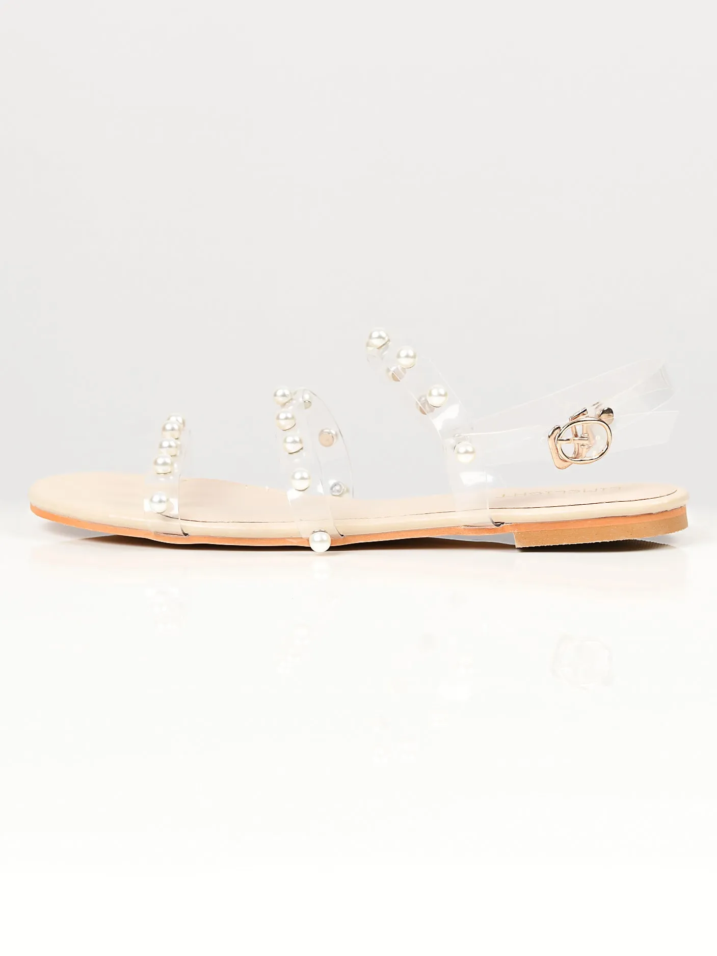 Pearl Studded Sandals - Beige