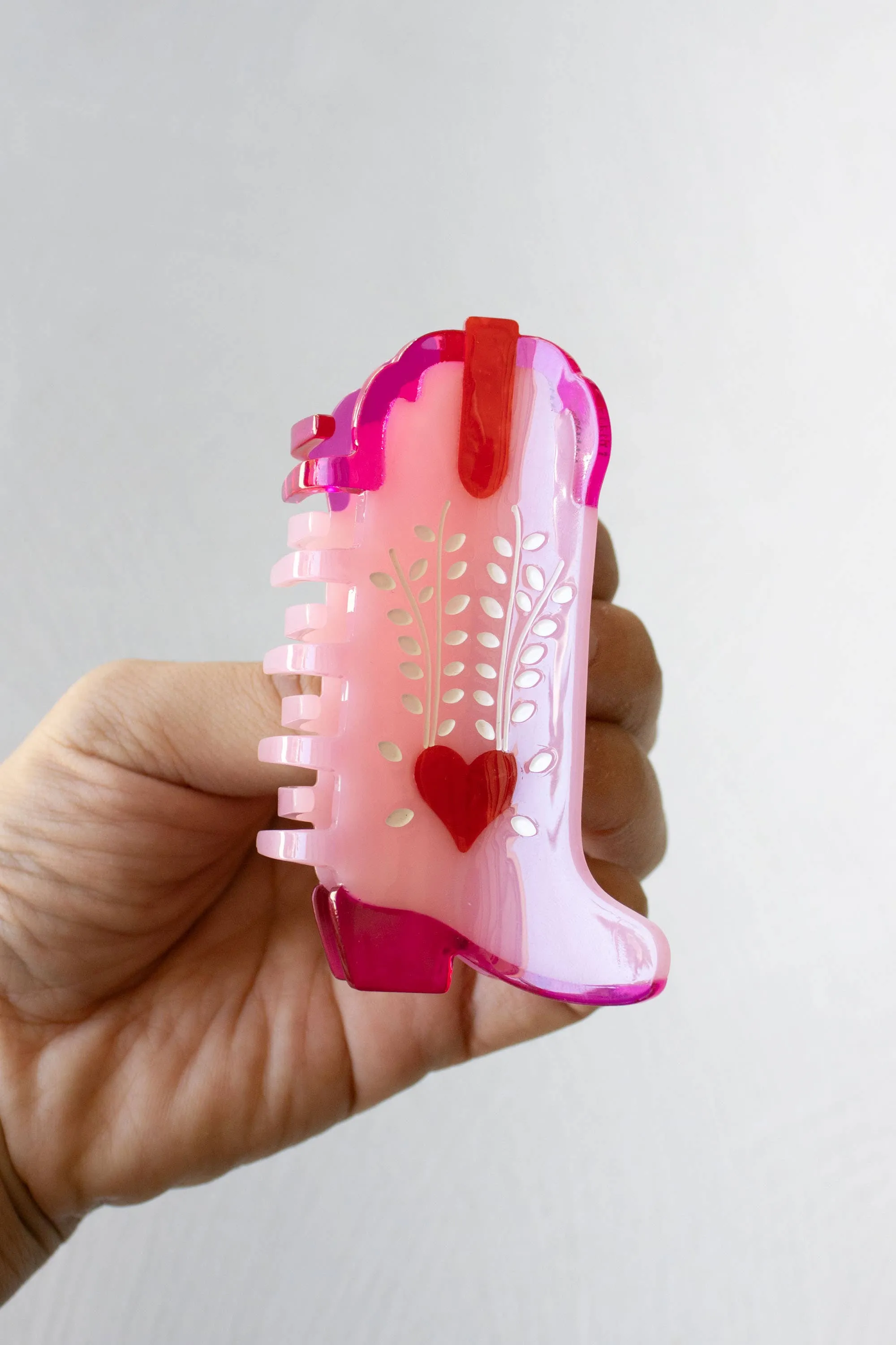 Pink Lady Sweet Heart Cowboy Boots Claw Clip