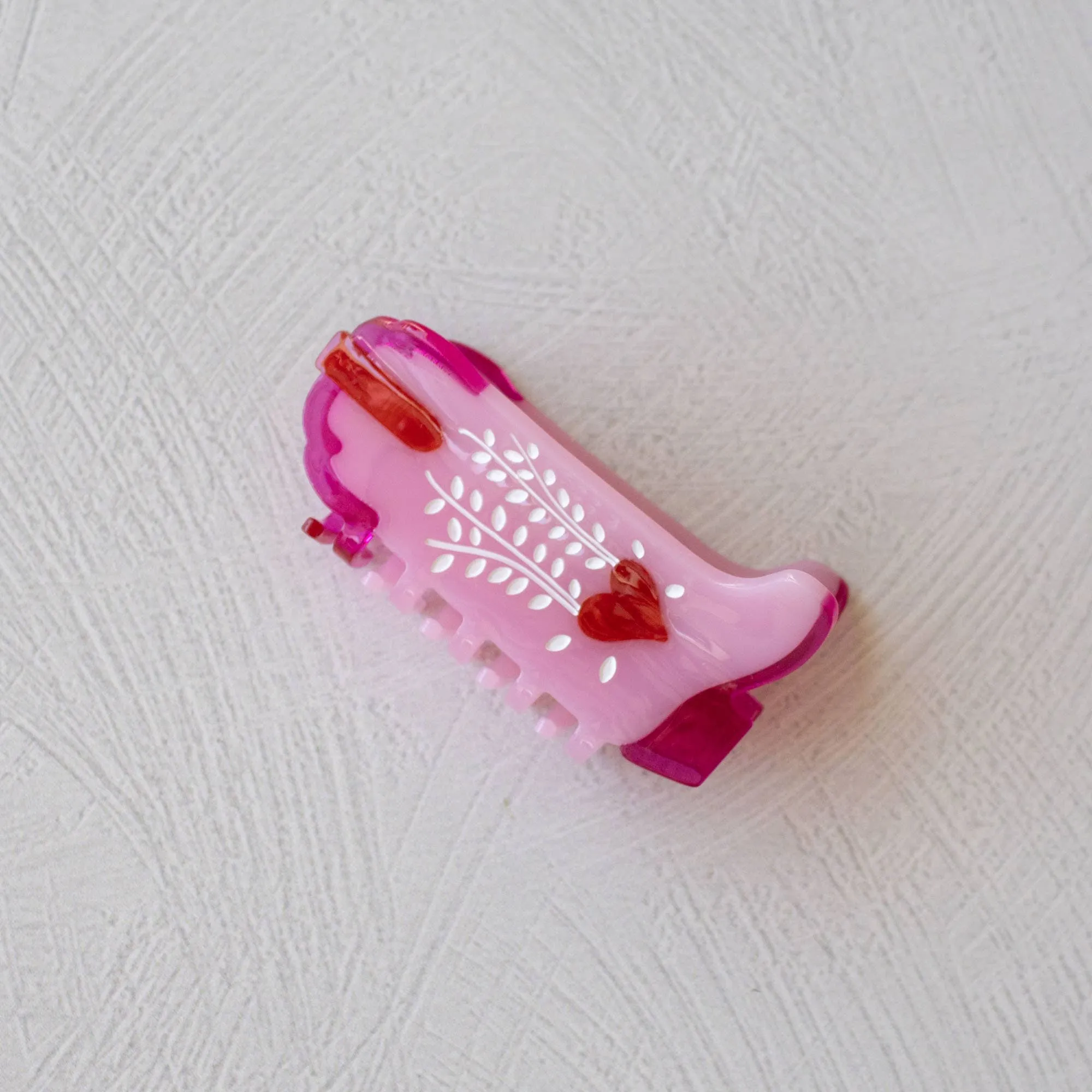 Pink Lady Sweet Heart Cowboy Boots Claw Clip