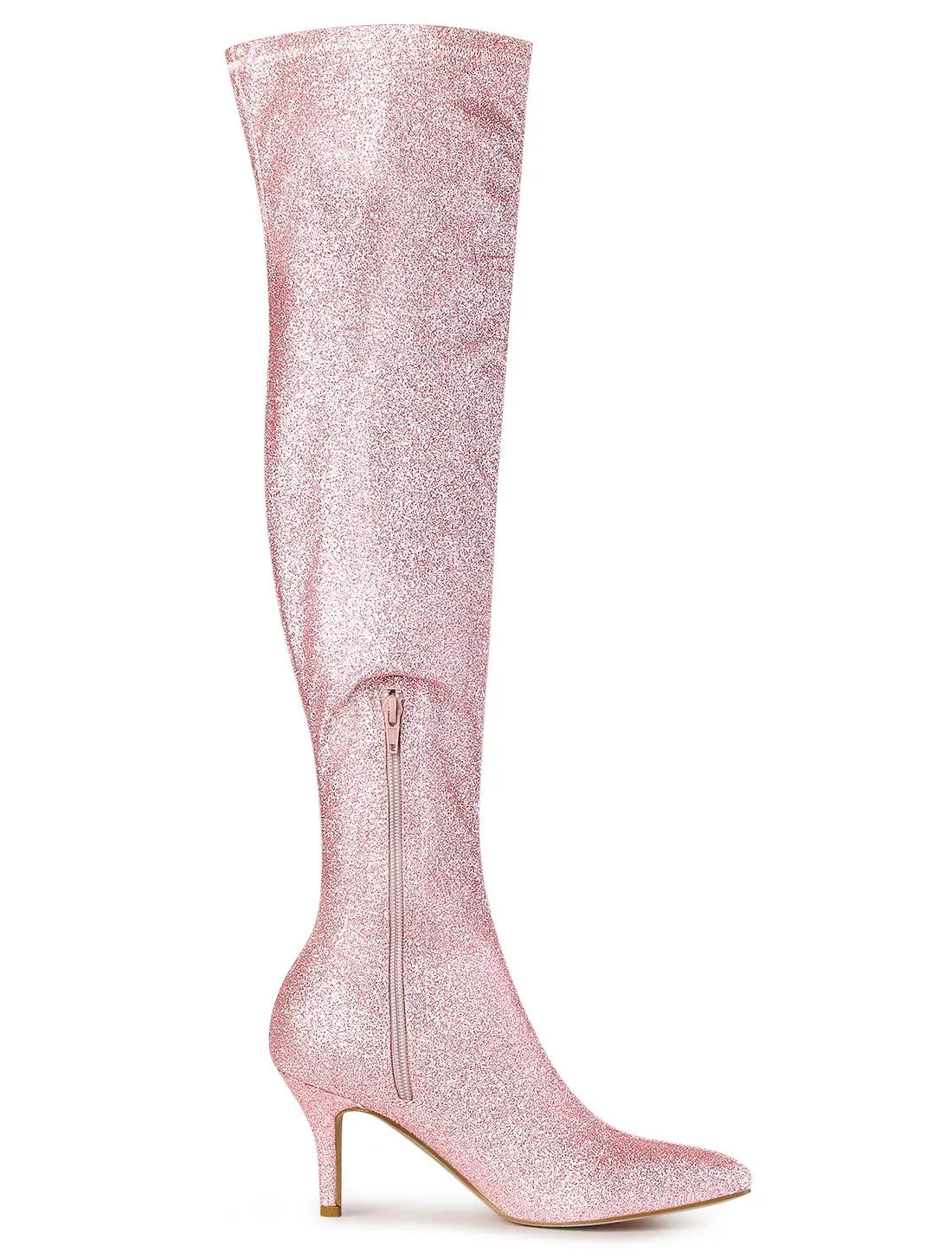 Pink Stylish Glitter Sequin Over The Knee Boots