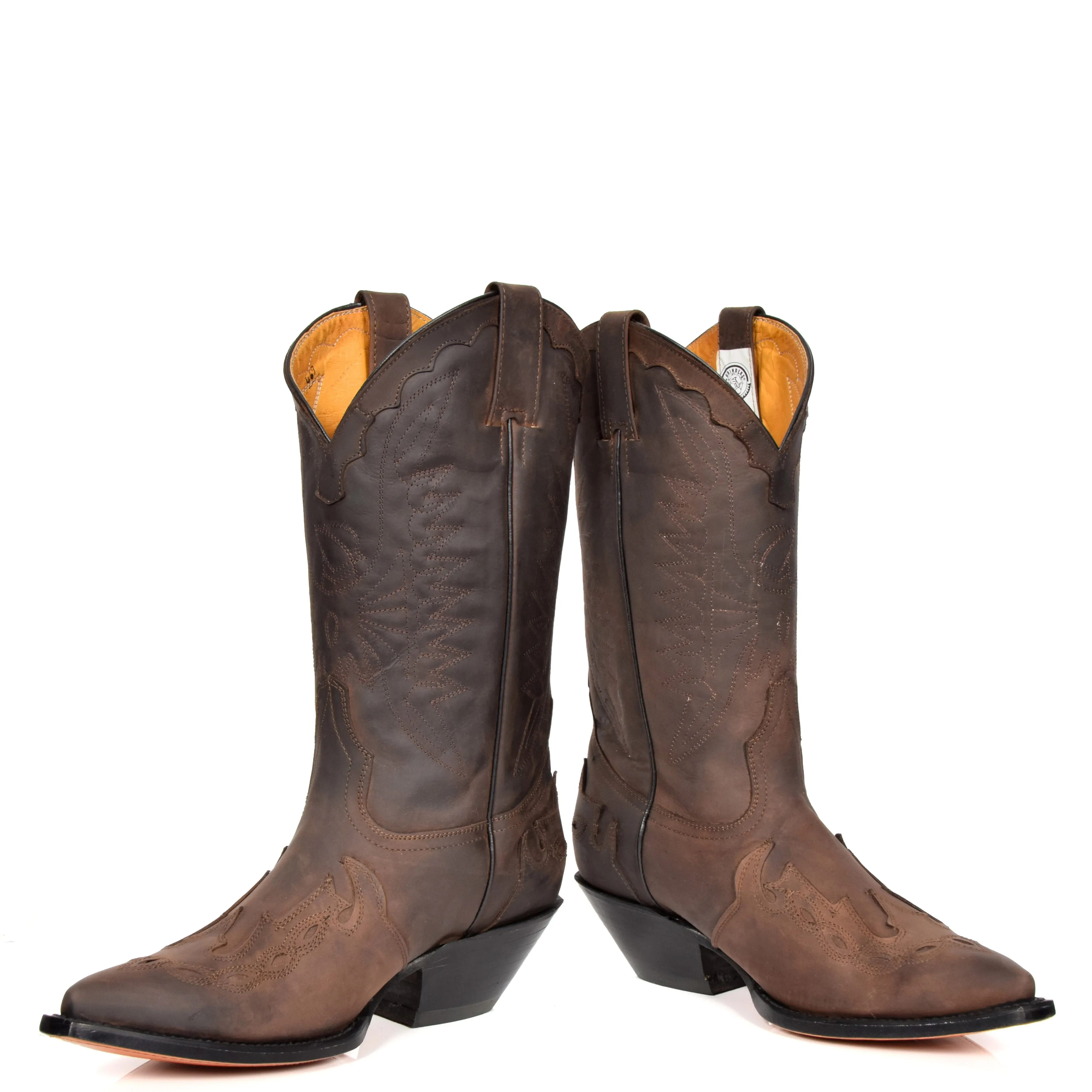 Real Leather Pointed Toe Cowboy Boots AZ350 Brown