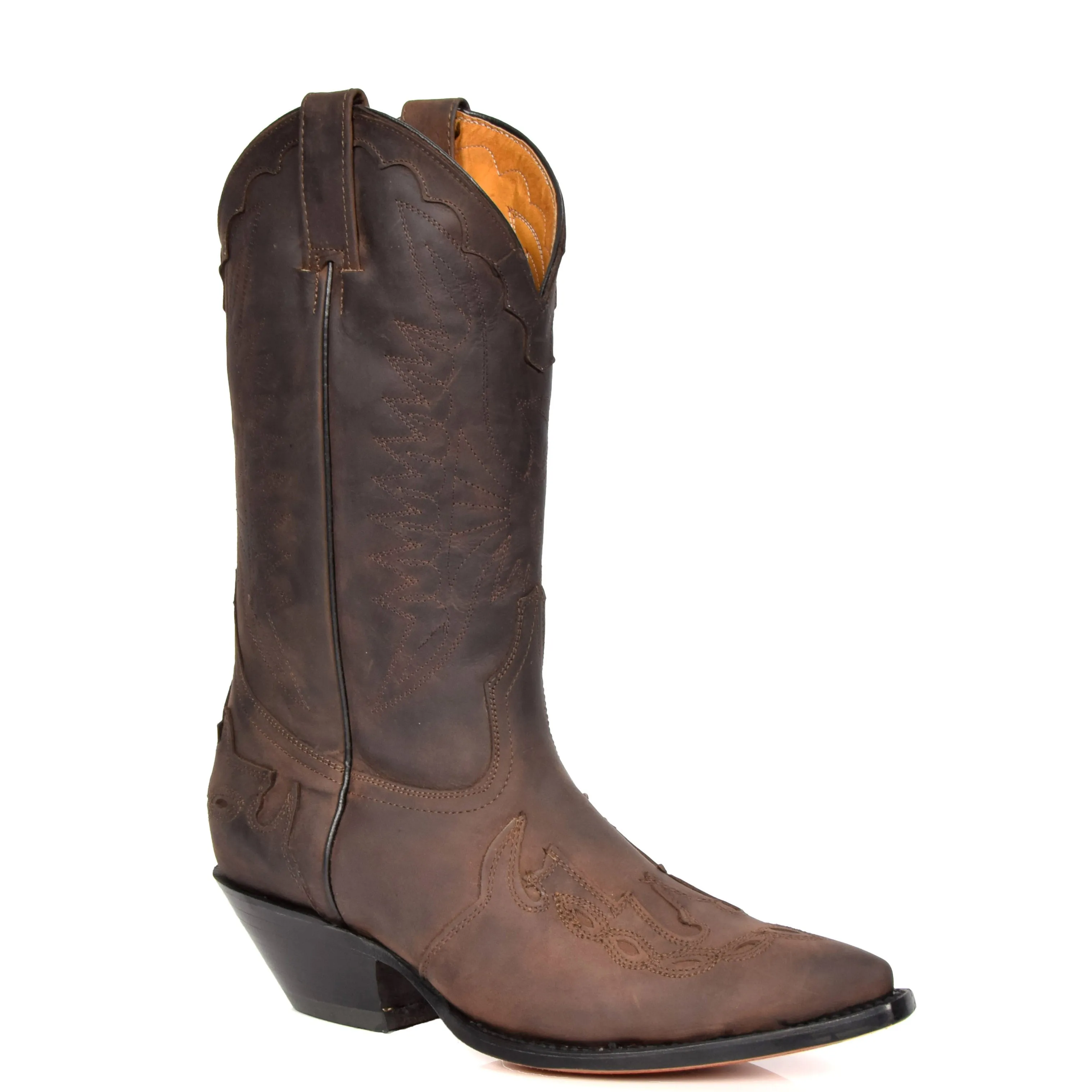 Real Leather Pointed Toe Cowboy Boots AZ350 Brown