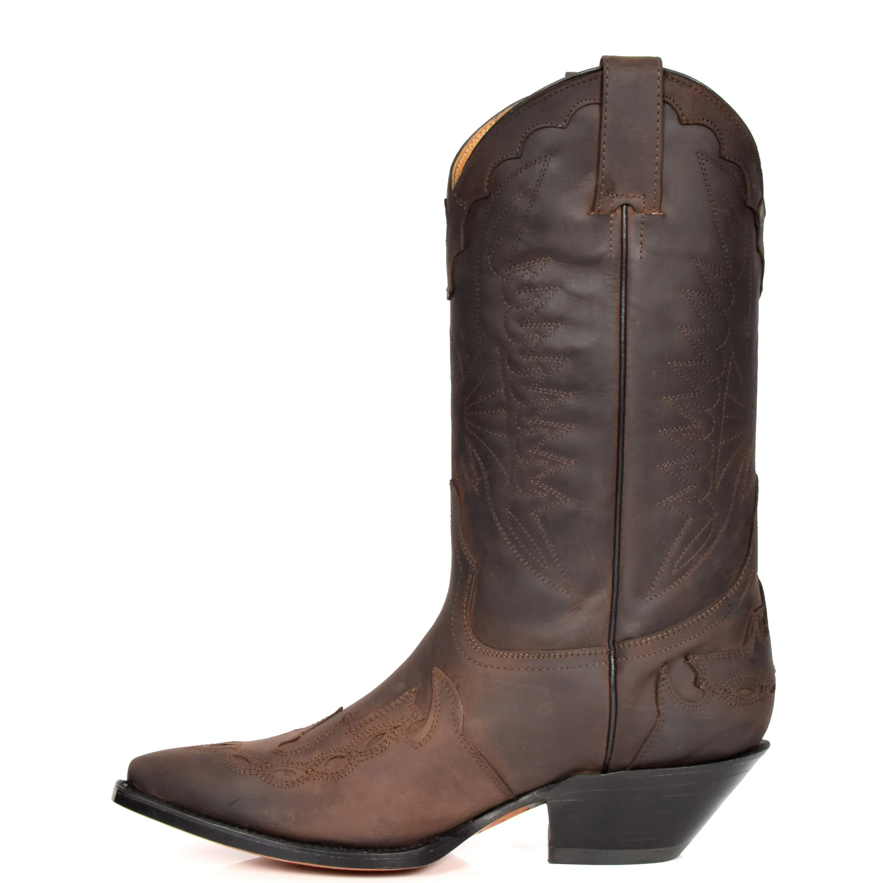 Real Leather Pointed Toe Cowboy Boots AZ350 Brown