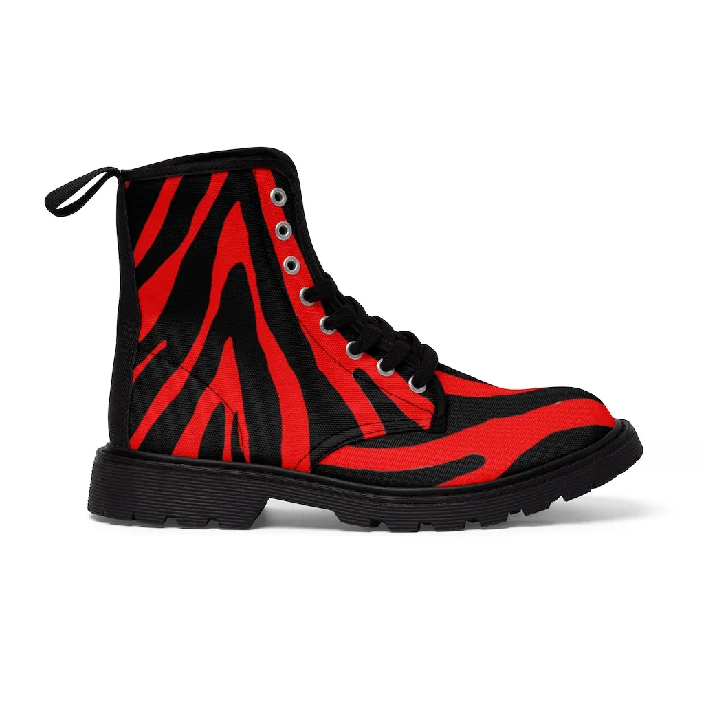 Red Tiger Striped Women's Boots, Tiger Stripes Animal Print Style Fashion Premium Boots For Ladies