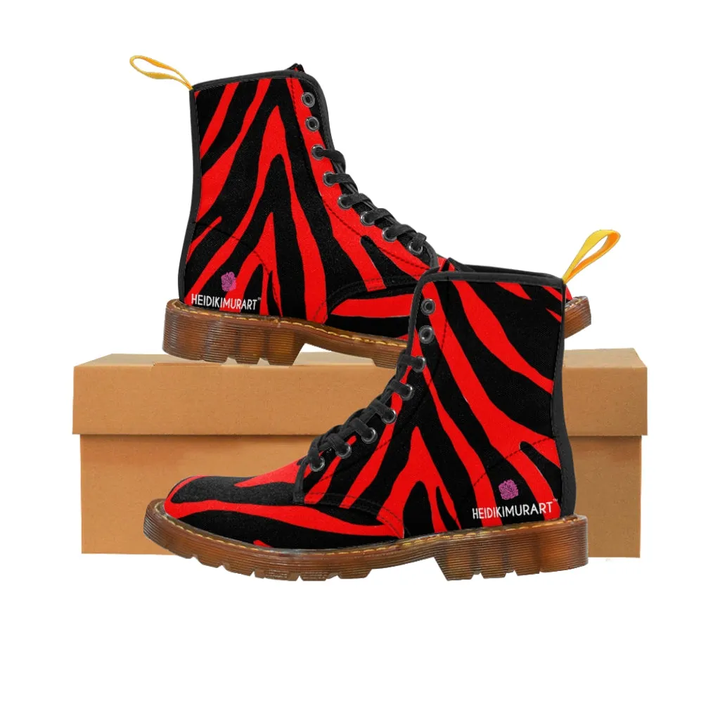 Red Tiger Striped Women's Boots, Tiger Stripes Animal Print Style Fashion Premium Boots For Ladies