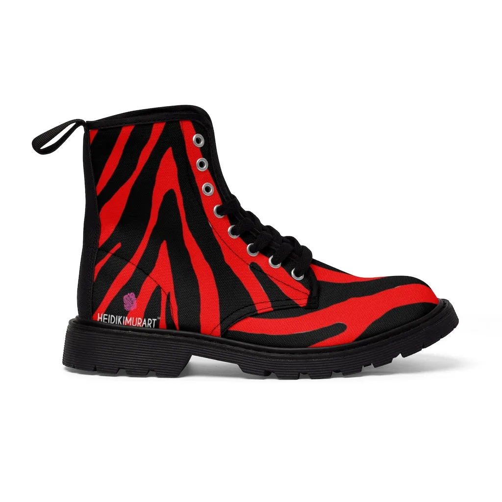 Red Tiger Striped Women's Boots, Tiger Stripes Animal Print Style Fashion Premium Boots For Ladies