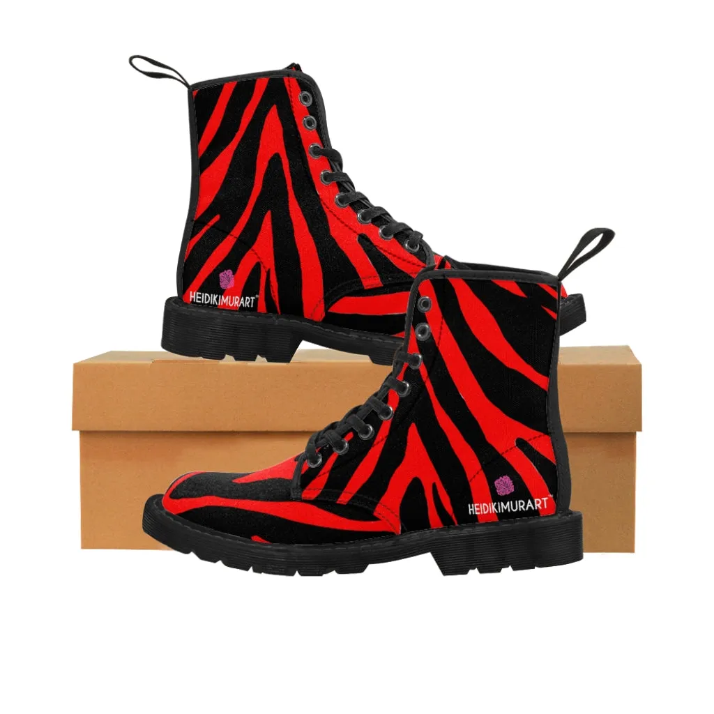 Red Tiger Striped Women's Boots, Tiger Stripes Animal Print Style Fashion Premium Boots For Ladies