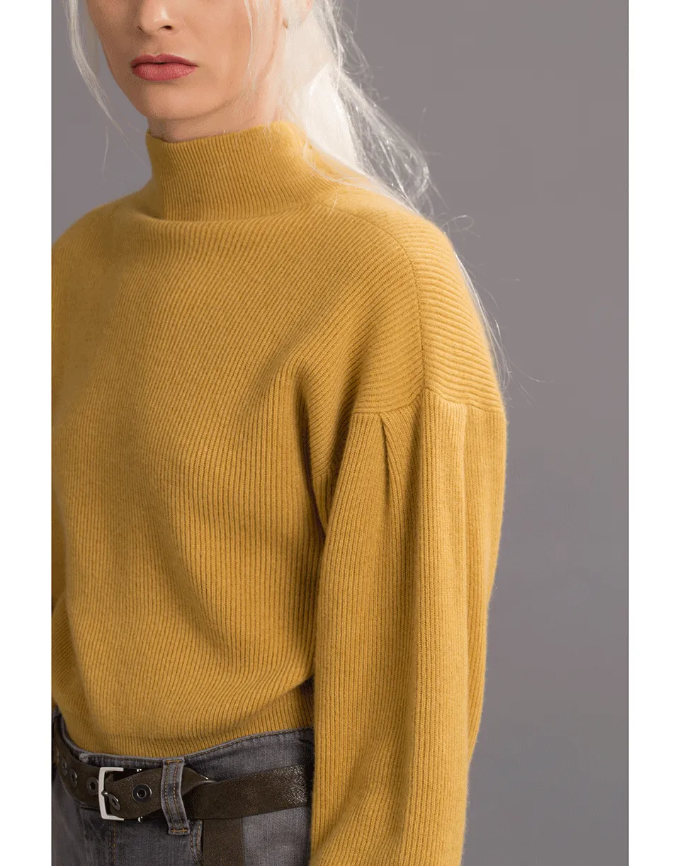 Ribbed Cashmere Mock Neck Pullover