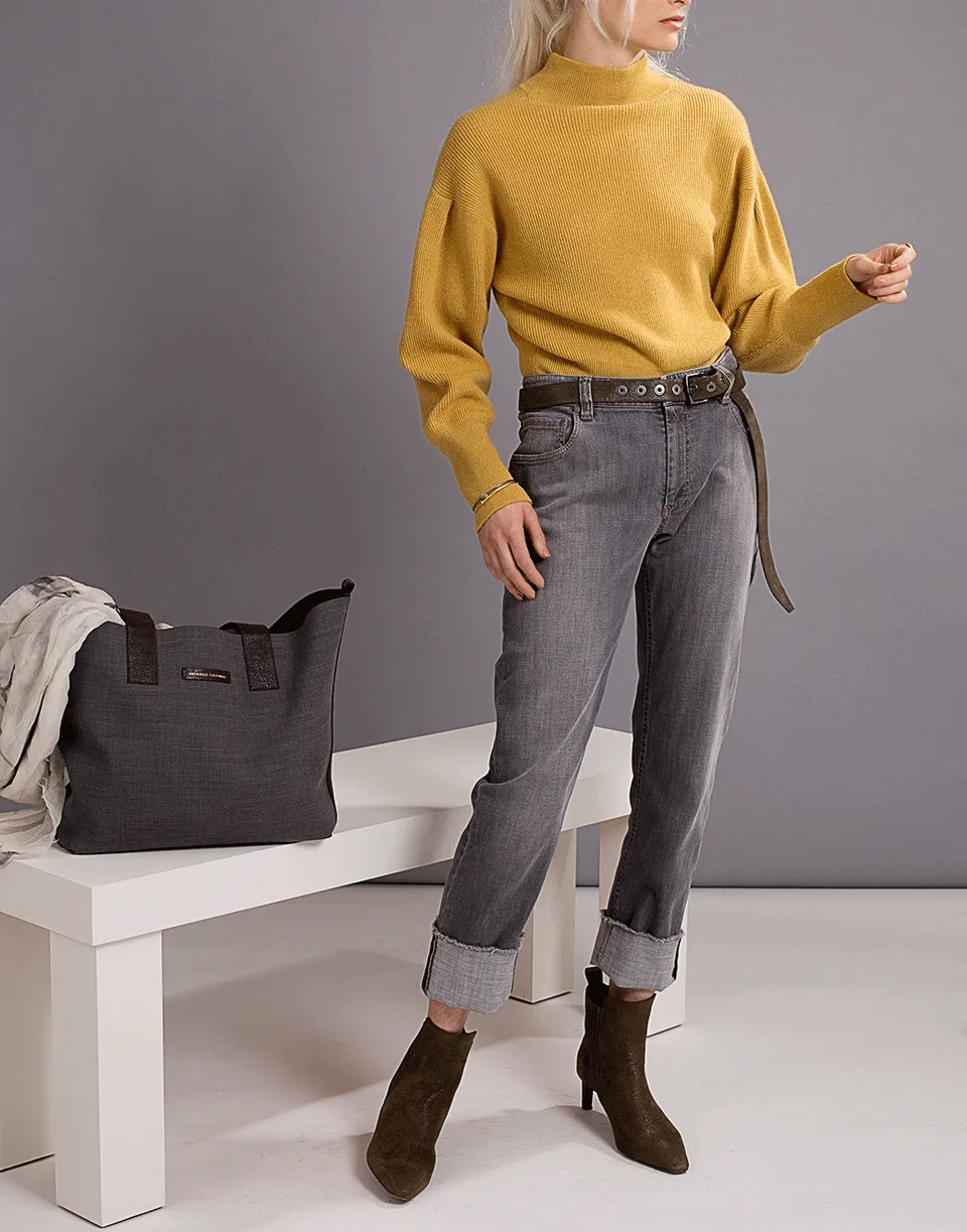 Ribbed Cashmere Mock Neck Pullover