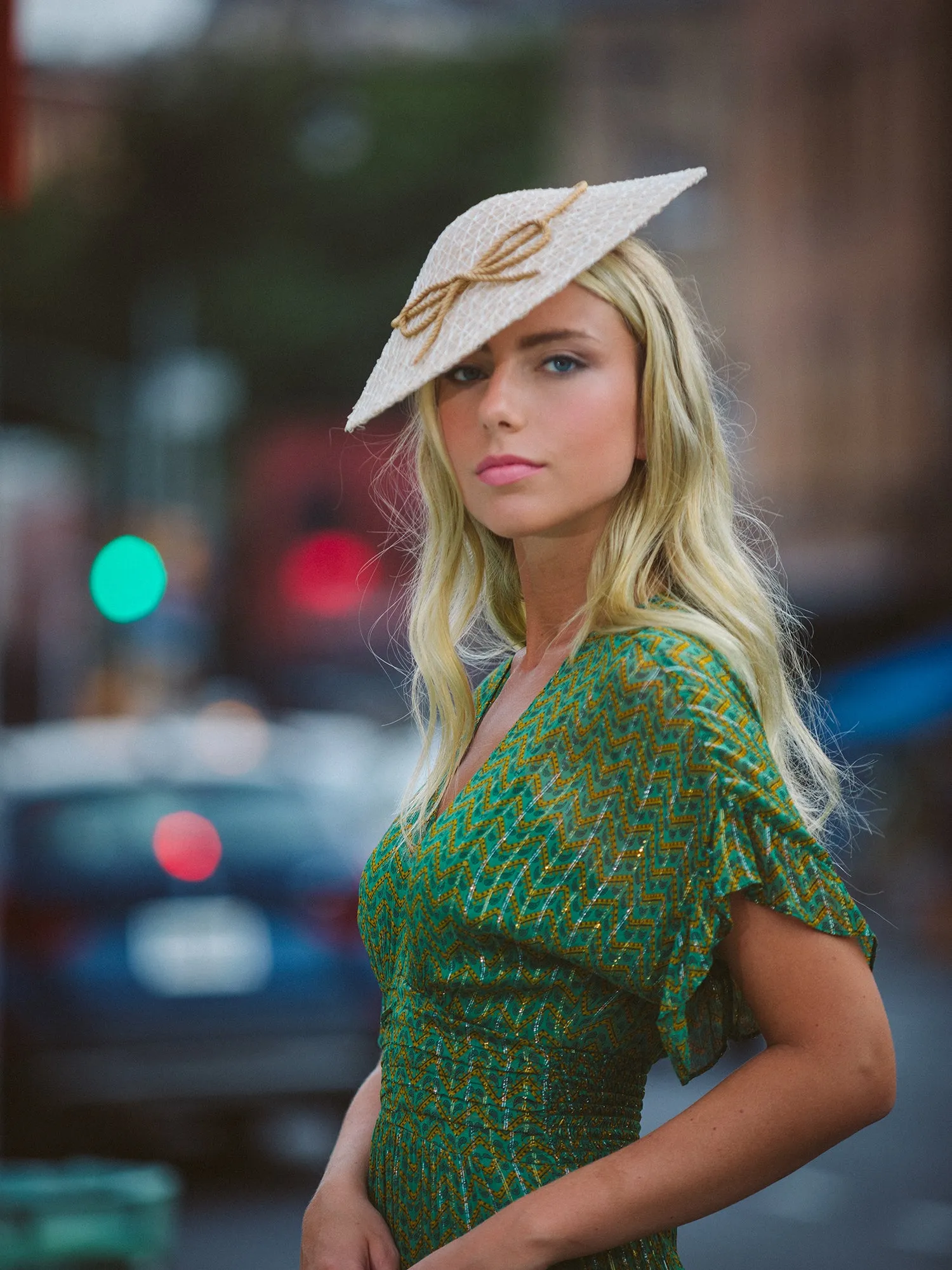 Ribot: Small Natural Straw Pyramid Hat with Gold Cord Bow