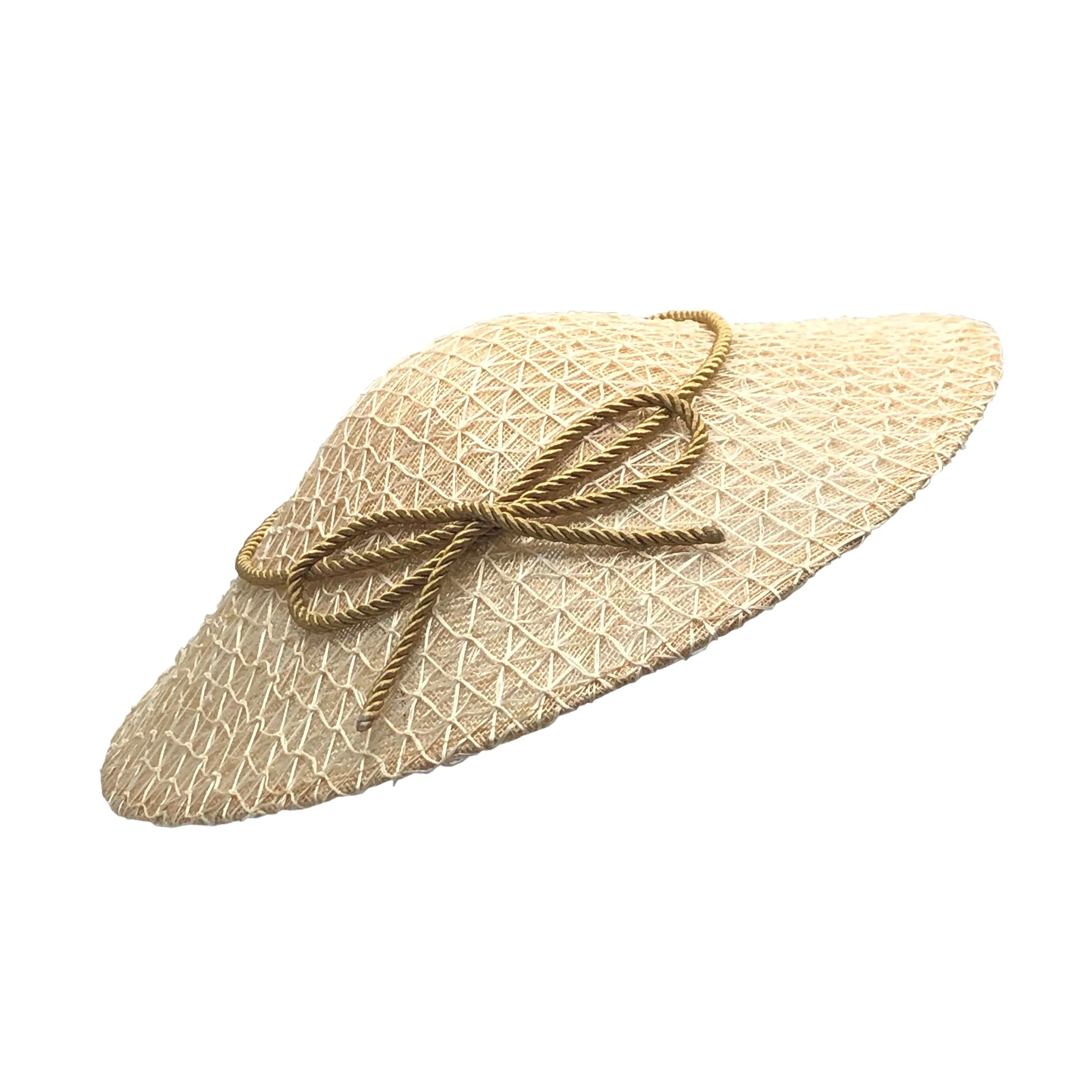 Ribot: Small Natural Straw Pyramid Hat with Gold Cord Bow