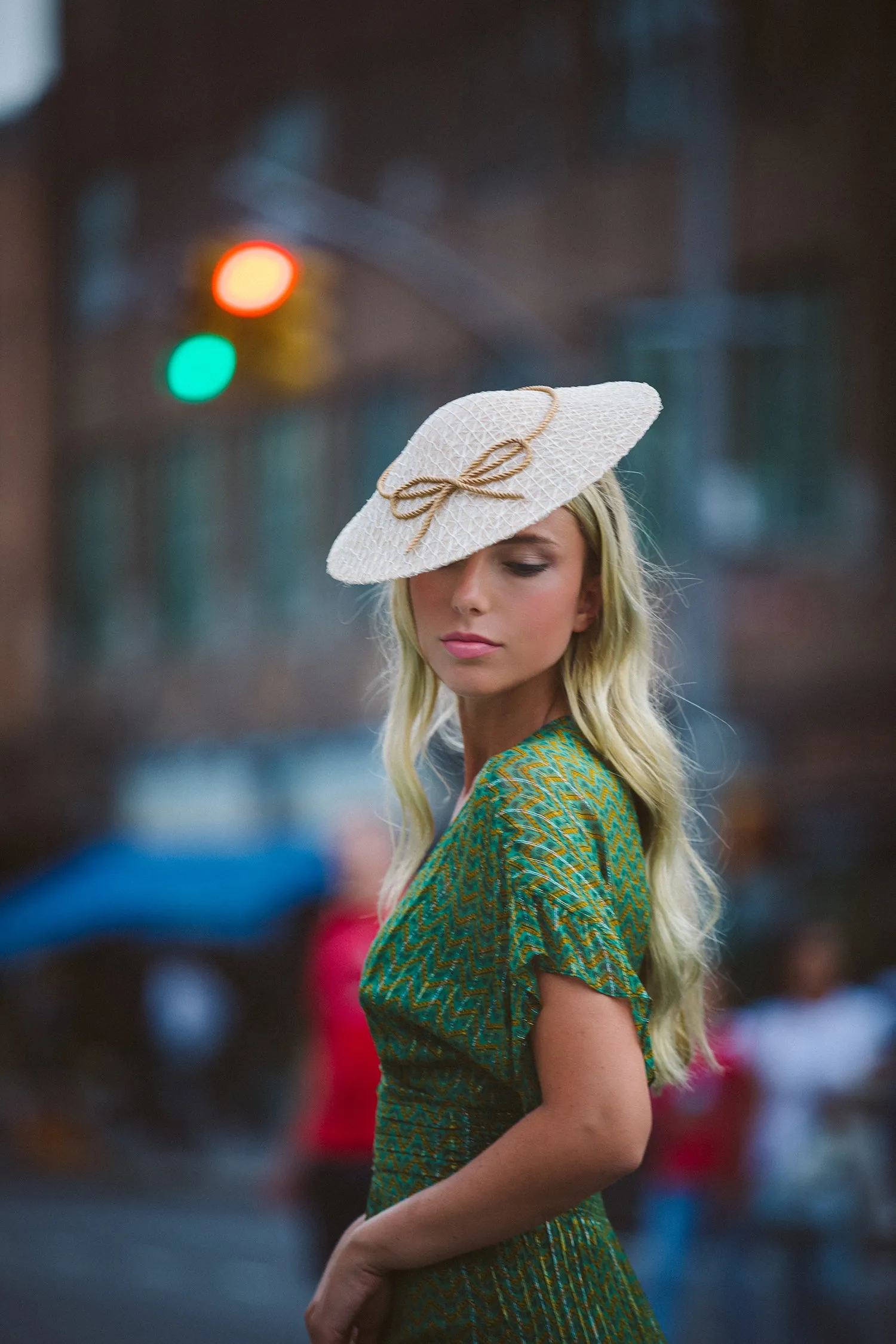 Ribot: Small Natural Straw Pyramid Hat with Gold Cord Bow