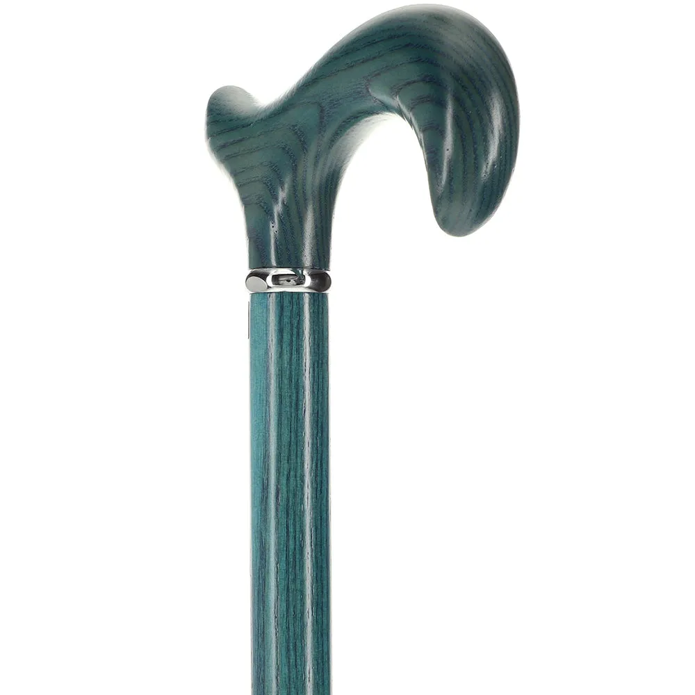 Scratch and Dent Blue Denim Derby Walking Cane With Ash Wood Shaft and Silver Collar V2201