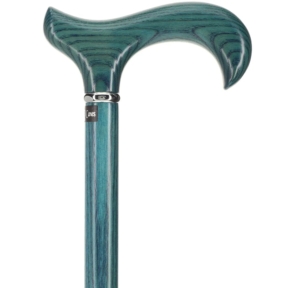 Scratch and Dent Blue Denim Derby Walking Cane With Ash Wood Shaft and Silver Collar V2201