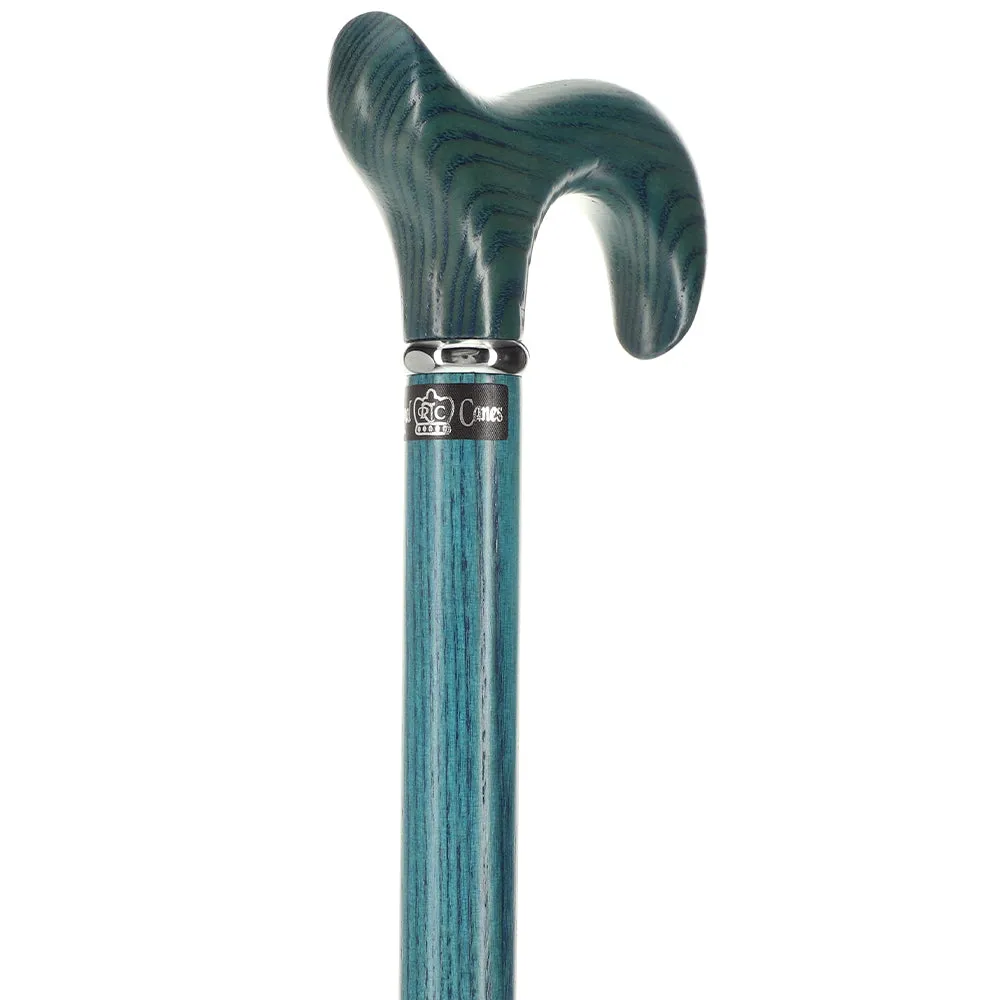 Scratch and Dent Blue Denim Derby Walking Cane With Ash Wood Shaft and Silver Collar V2423