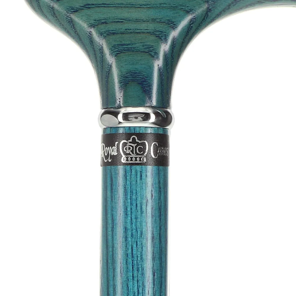 Scratch and Dent Blue Denim Derby Walking Cane With Ash Wood Shaft and Silver Collar V2423