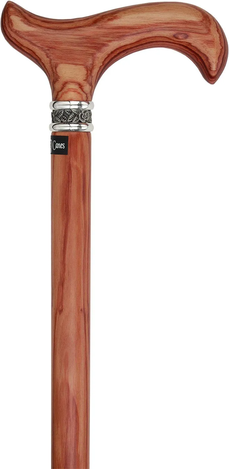 Scratch and Dent Derby Walking Cane With Tulipwood Shaft and Pewter Rose Collar V2100