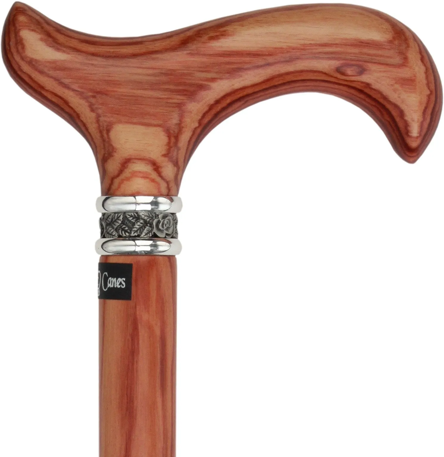 Scratch and Dent Derby Walking Cane With Tulipwood Shaft and Pewter Rose Collar V2100