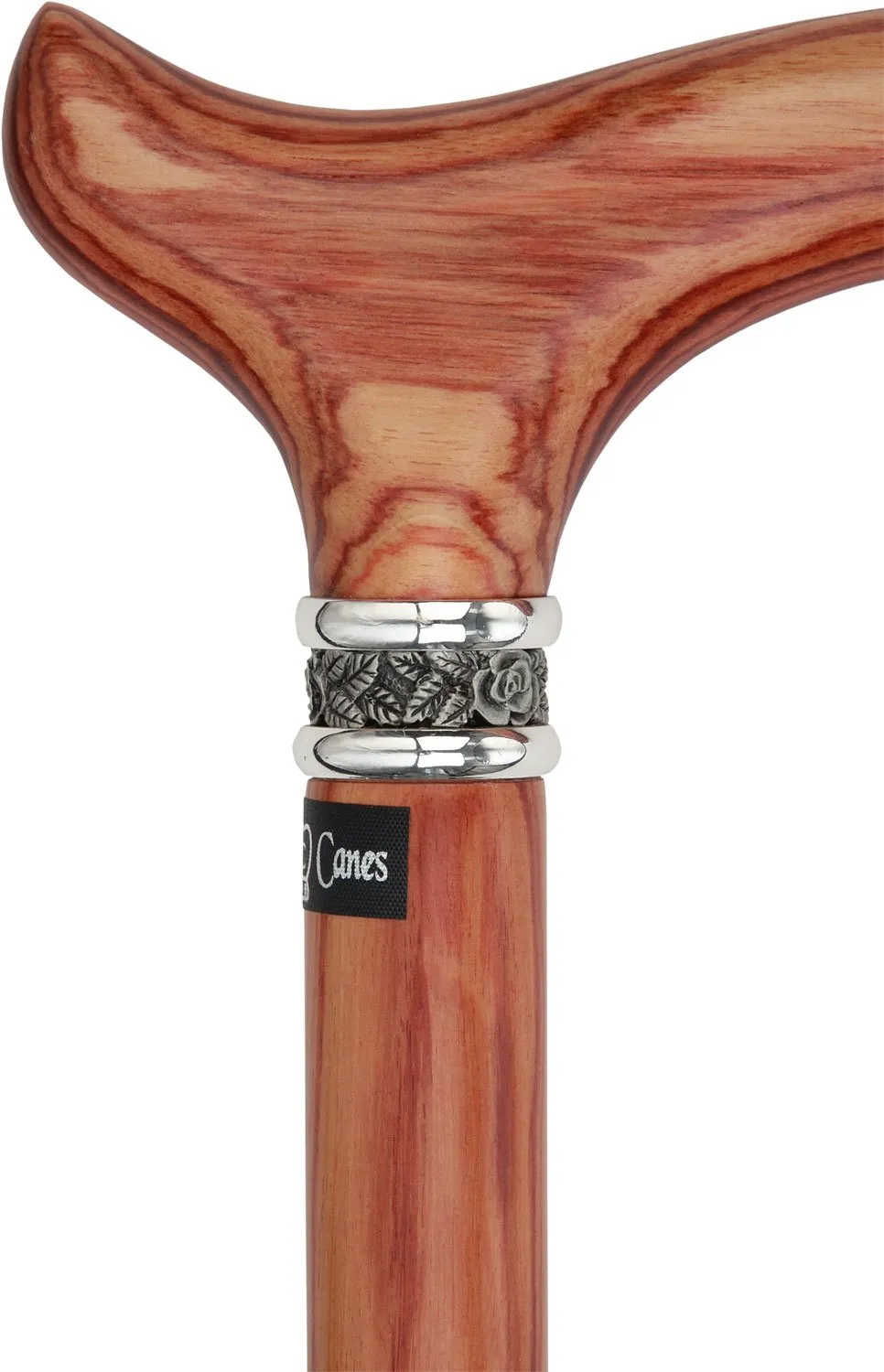 Scratch and Dent Derby Walking Cane With Tulipwood Shaft and Pewter Rose Collar V2100