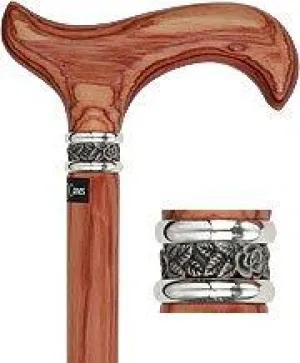 Scratch and Dent Derby Walking Cane With Tulipwood Shaft and Pewter Rose Collar V2100