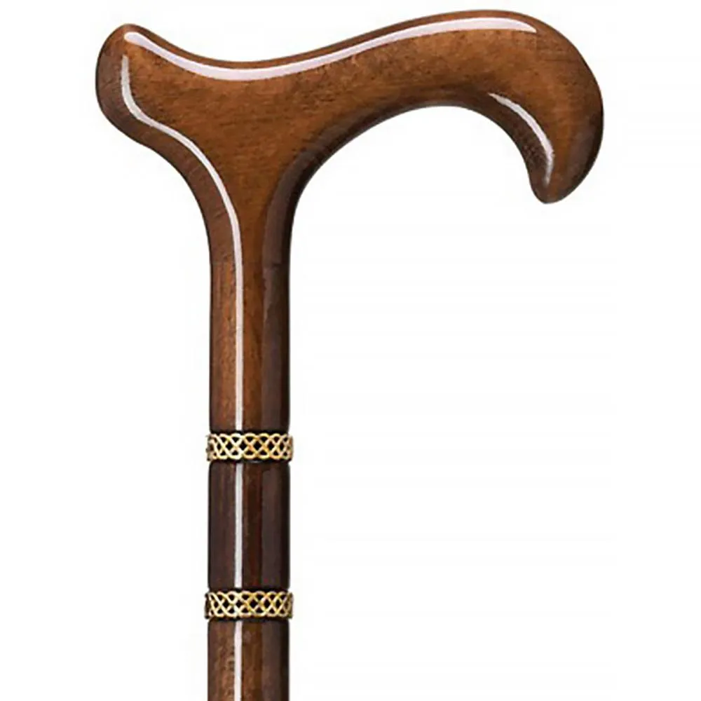 Scratch and Dent Gold Rings & Walnut Braided Derby Cane: Elegant Design V3362