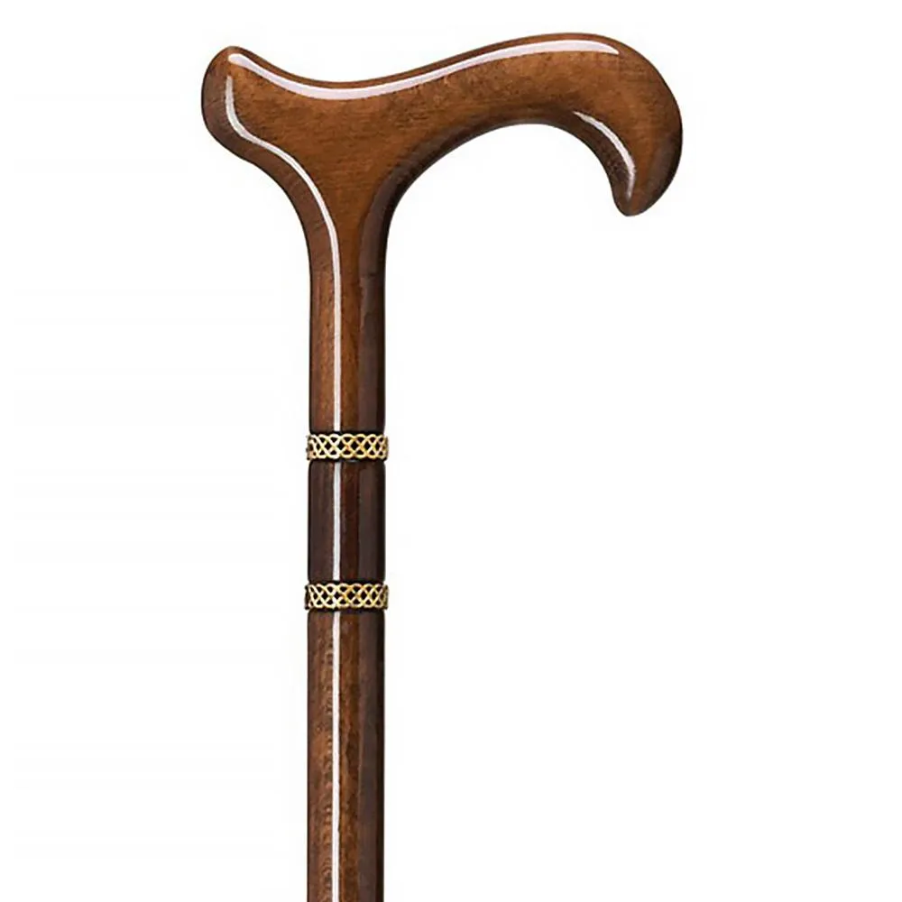 Scratch and Dent Gold Rings & Walnut Braided Derby Cane: Elegant Design V3362