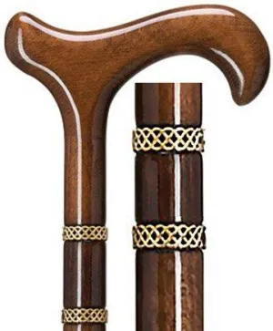 Scratch and Dent Gold Rings & Walnut Braided Derby Cane: Elegant Design V3362