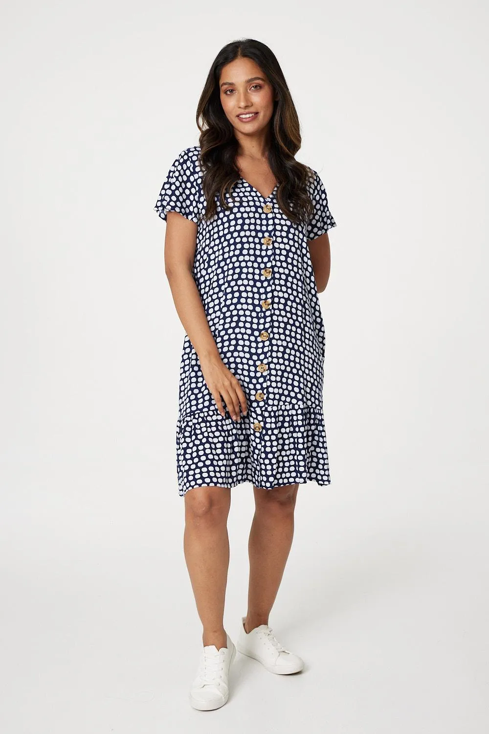 Spotty V-Neck Button Front Dress