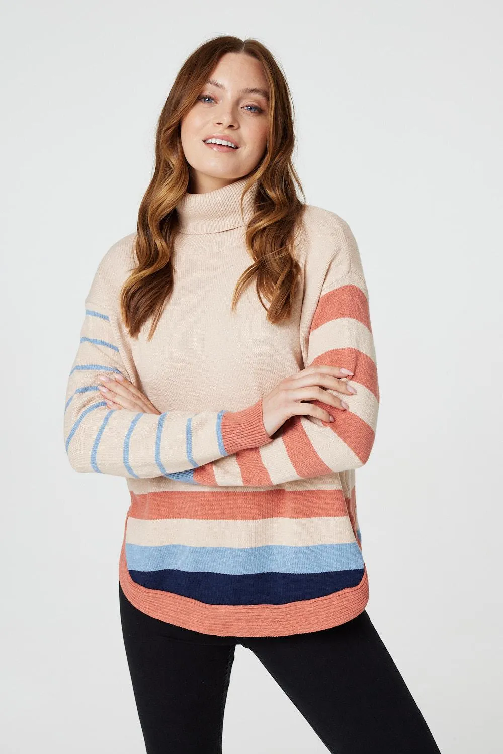 Stripy Roll Neck Relaxed Jumper