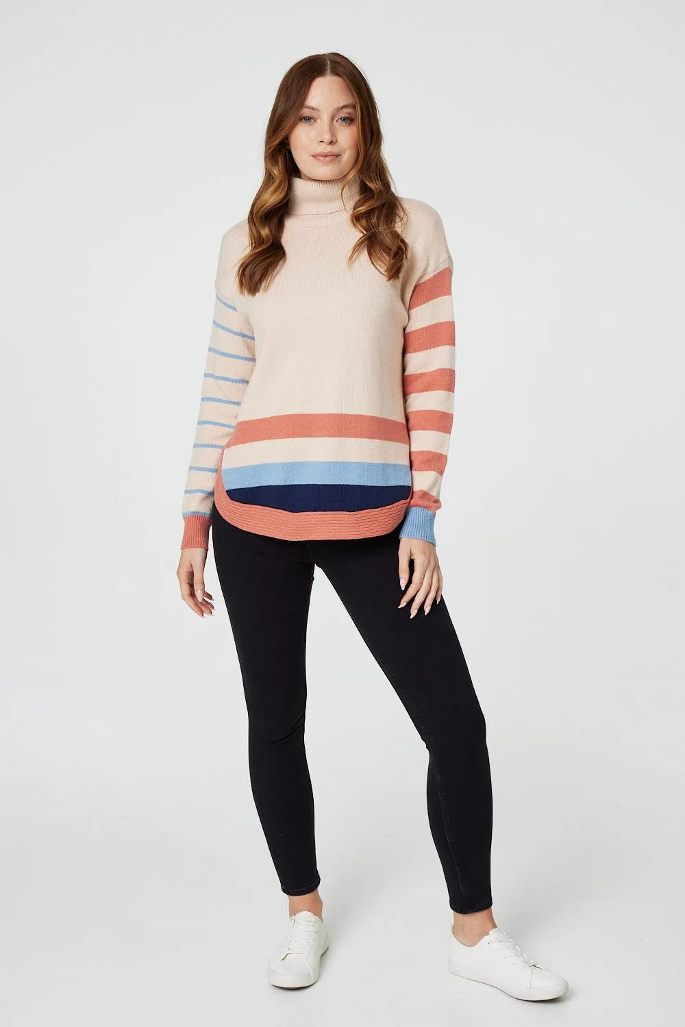 Stripy Roll Neck Relaxed Jumper