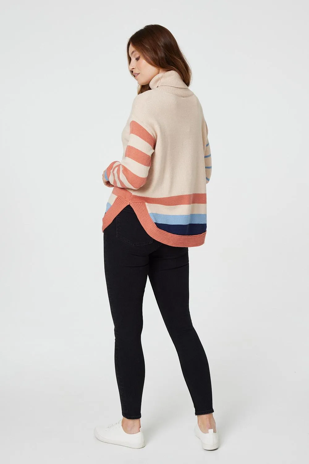 Stripy Roll Neck Relaxed Jumper