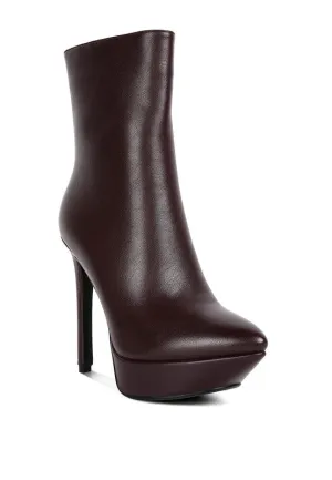 Stylish Burgundy High Heeled Ankle Boot