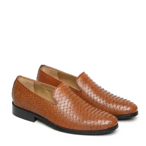 Tan Snake Scale Textured Leather Slip-on by BRUNE & BARESKIN